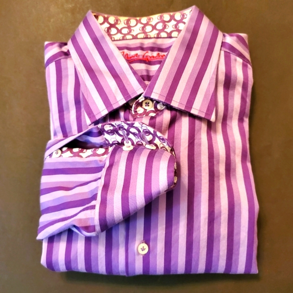 Robert Graham Purple Stripe Men's Casual Long Sleeve Shirt 16-34"